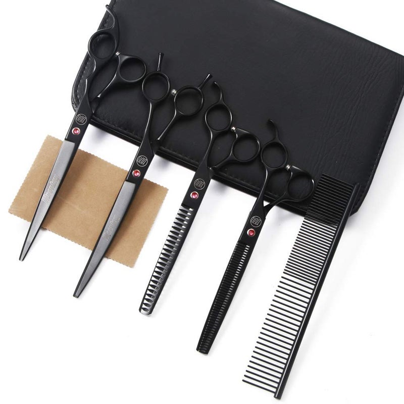 Moontay Professional Dog Grooming Scissors Set, 7 Inch/8 Inch Pet Grooming Scissors Chunkers Shears for Dog, Curved Dog Grooming Scissors, Thinning Shears for Dog with Grooming Comb - Image 1